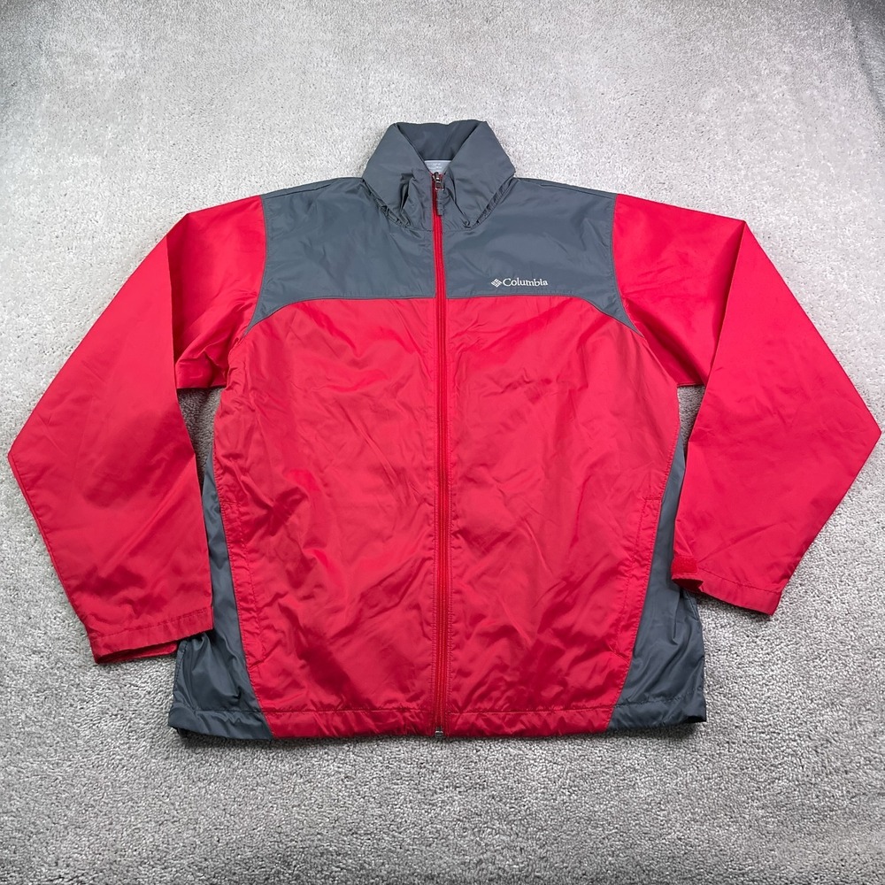Columbia Rain Jacket Mens‎ Medium Red Grey Glennaker Lake Lightweight Hooded